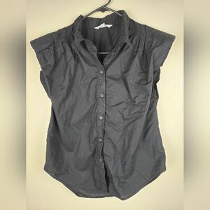 BB Dakota Black Button-Up Blouse Paddy Shoulders Short Sleeve Size M